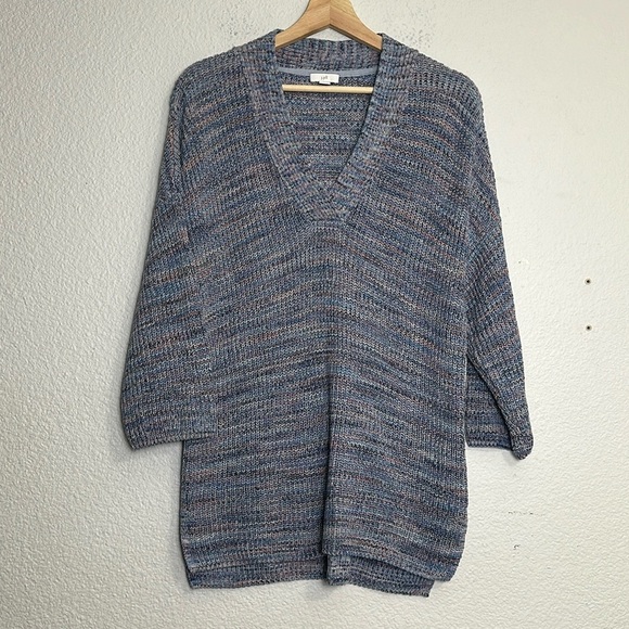 J Jill Women’s Size Small Blue Marled V Neck Cotton Pullover Knit Sweater - Picture 1 of 9